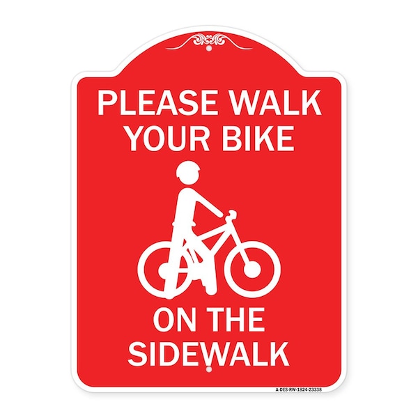 Signmission Pavement Stencil Please Walk Your Bike on Sidewalk, Red & White Alum Sign, 18" x 24", RW-1824-23338 A-DES-RW-1824-23338 - main